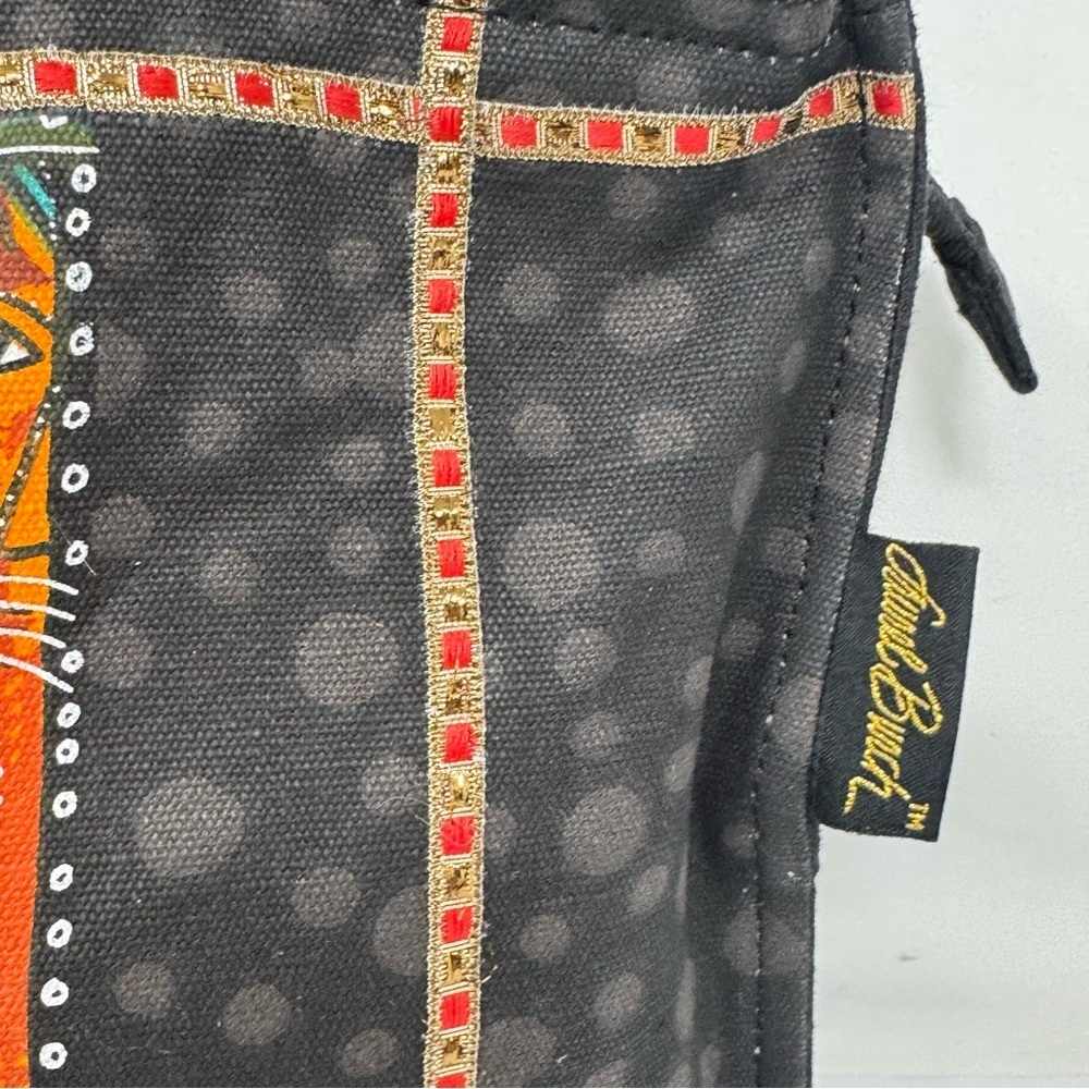NEW Laurel Burch Fantastic Felines Cat Shoulder Tote Bag Purse Beaded Black - Picture 5 of 10